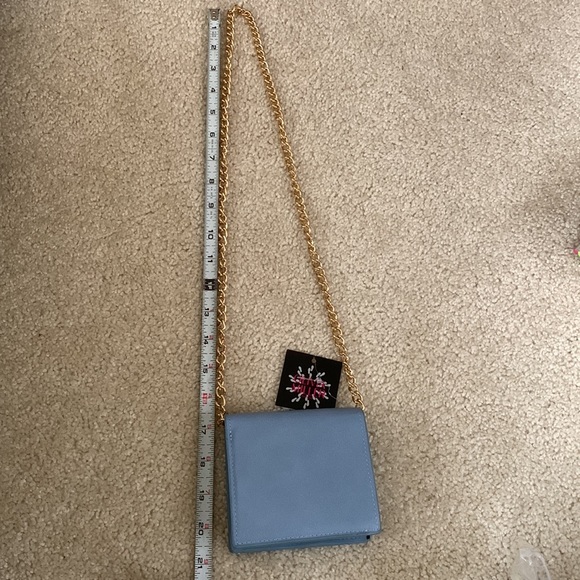 OLIVIA MILLER Faux Leather Blue Wallet With Gold Chain Strap NWT and Gift Box - Picture 2 of 16